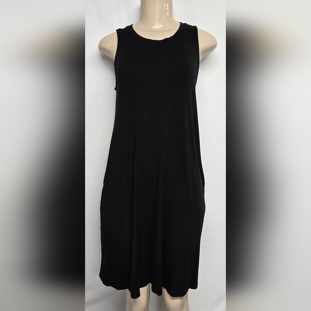 Time And Tru S 4-6 Black Pullover Stretch Knit Flowey Dress Sleeveless Casual